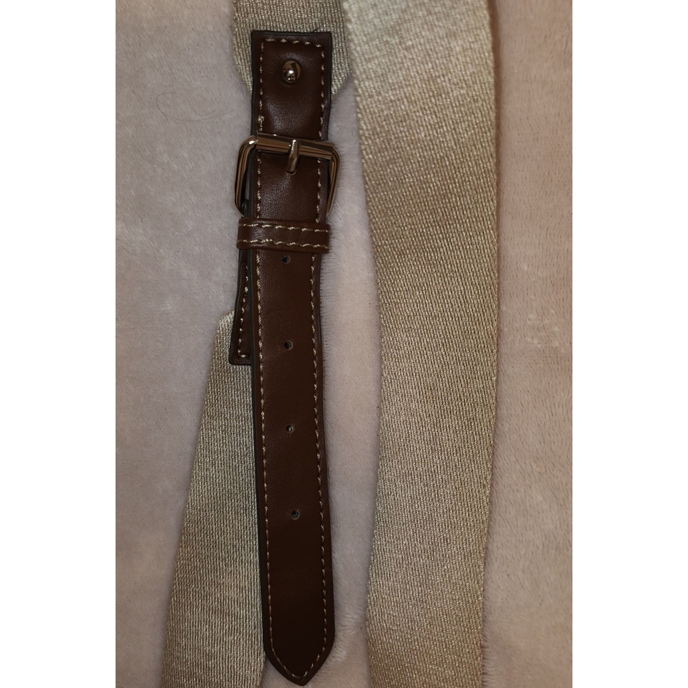 Chaps Crossbody Bag Navy & Cream Stripes W/ Brown Vegan Leather Trim - Picture 9 of 15